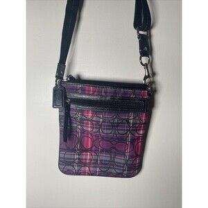 Coach Poppy Tartan Purple Plaid Crossbody Bag Purse
